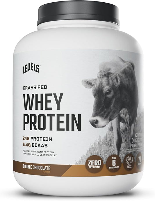 Levels Grass Fed Whey Protein Powder, No Artificials, 24G of Protein, Double Chocolate, 5LB