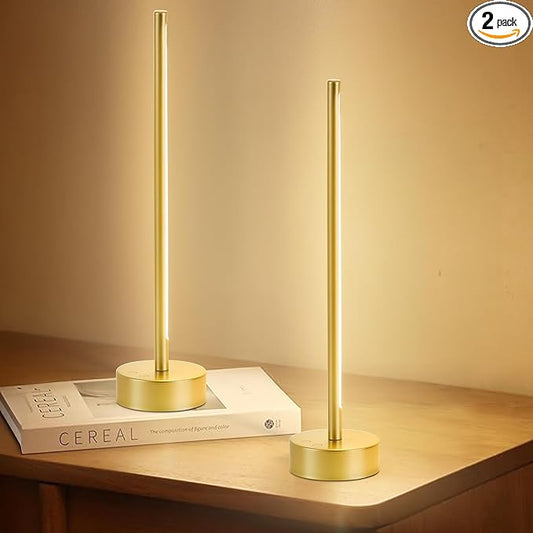 KARTOOSH Cordless LED Table Lamp Set of Two, Battery Operated Portable Desk Lamp,Dimmable/3 Color/Memory Function,Modern Rechargeable Table Light for Living Room,Bedroom,Bedside,Gold, 2 Pack