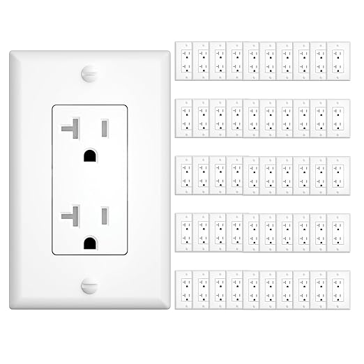 Amico Wall Outlet, UL Listed, Tamper Resistant Standard Electrical Outlet, Decorator Receptacle, Suitable for Home and Business, 125V/1875W, White, 20 Amp - Screw Wall Plate, 50 Pack