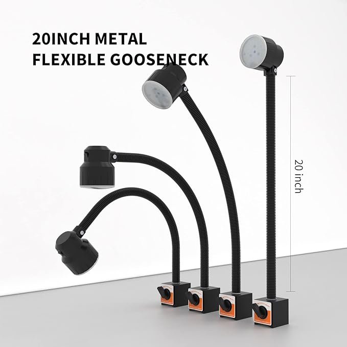 35LEDs Magnetic Light, 1200 Lumen 120v Flexible Gooseneck Work Light with Adiustable Magnetic Base for Lathe CNC Milling Drill Press Sewing Machine Industrial Lighting, 12W