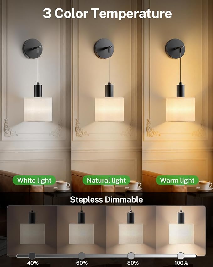 SAIMAND Battery Operated Wall Sconce Set of 2, Wireless Rechargeable Wall Lights with Remote Control, 9 Colors Dimmable LED Lamps, Modern Cordless Sconces for Bedroom Living Room Hallway(Black)