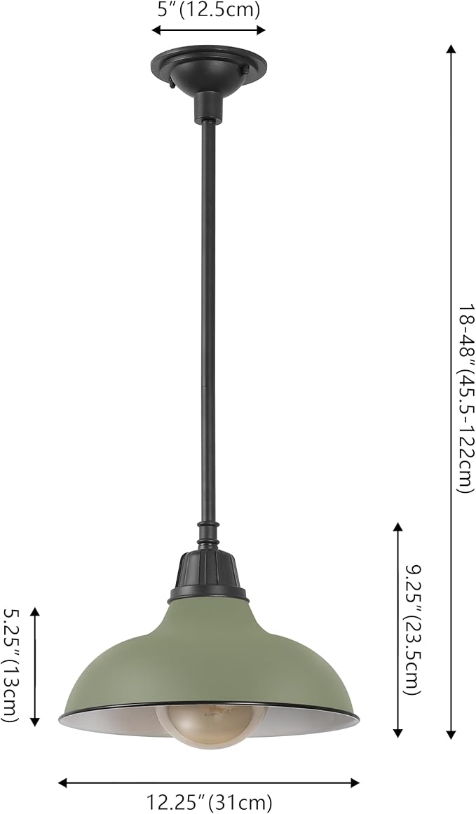 JONATHAN Y 12.25" Matte Olive Green 1-Light Farmhouse Indoor/Outdoor LED Pendant Iron Hanging Light, and Black Metal Shade, Rustic Ceiling Lamp for Kitchen Island, LED Bulb Included (JYL7611I)