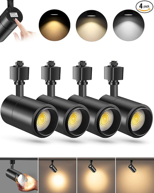 VANoopee 3-Color Zoomable 20W LED Track Lighting Heads H Type Track Light Heads Dimmable Bright Ceiling Spotlight Fixtures for Kitchen, 3000K 4000K 5000K Adjustable, CRI90+ 15°-60° 2000lm Black 4 Pack