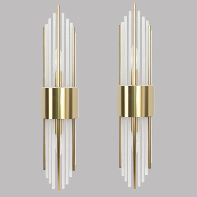 2-Light Modern Crystal Wall Sconces Titanium Gold Vanity Wall Light with Frosted Glass Luxury Set of 2 Wall Light Fixtures for Bedroom Living Room Dining Room Vanity Mirror Light