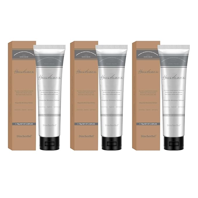 DincherBel Lot de 3 Crèmes Mains Parfumées d'Été – Retraite Montagnarde au Magnolia, Hydrate en Profondeur les Mains Sèches et Gercées, Non Grasse et Absorption Rapide, Coffret Cadeau Portable 3x65g