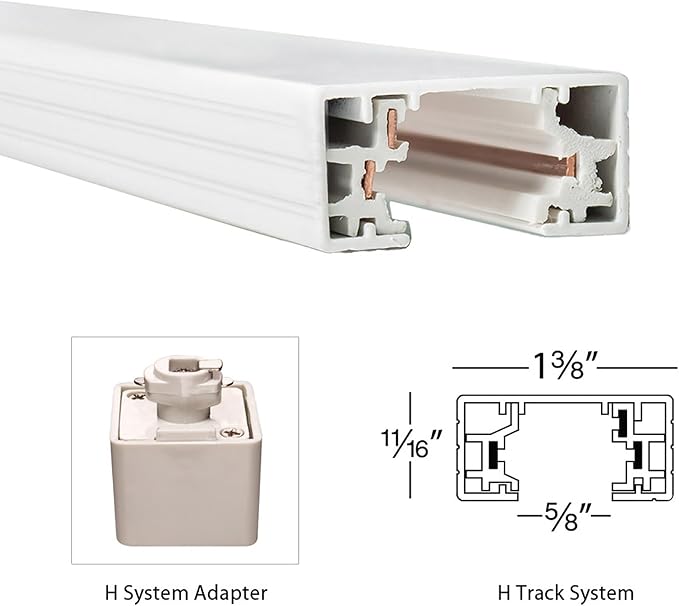 WAC Lighting H Track 2FT Single Circuit Field Cuttable 120V Track for H Style 3-Wire Track Fixtures with 2 Endcaps in White