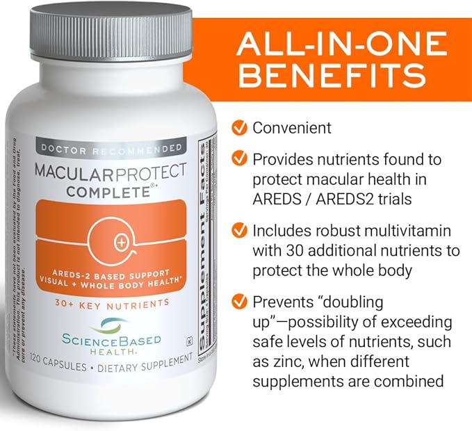 ScienceBased Health MacularProtect Complete – AREDS 2 Eye Health Supplement & Daily Multivitamin – 30+ Nutrients with Lutein & Zeaxanthin – Supports Vision & Whole Body Health – 120 Capsules