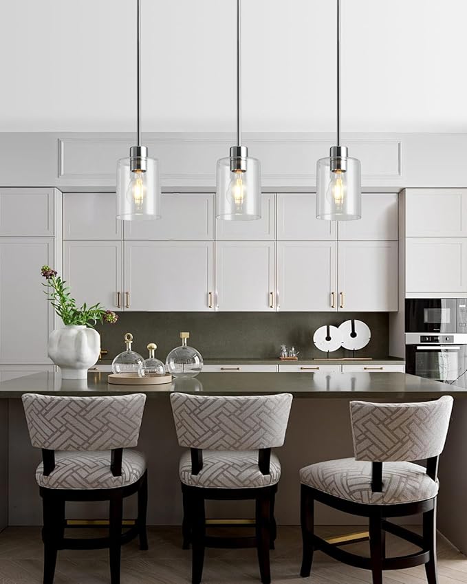 Chrome Pendant Lights Kitchen Island - Clear Glass Pendant Light Fixture Multiple Stems Rods 3 Units 12 Inch 3 Units 4 Inch (3 Pack Chrome Downrod)
