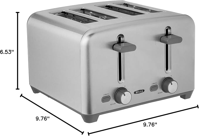 bella 4 Slice Toaster with Auto Shut Off, Extra Wide Slots and Removable Drop-Down Crumb Tray with Cancel and Reheat Function, For Texas Toast, Large Bread & Bagel, Stainless Steel