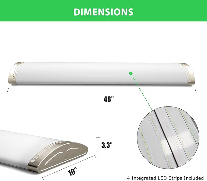 4ft LED Light Fixtures Dimmable 80W 8800lm Linear Flush Mount Lights, 4 Foot LED Ceiling Light 5000K Daylight White, Equivalent 250W Fluorescent Replacement for Kitchen, Craft Room - 1 Pack