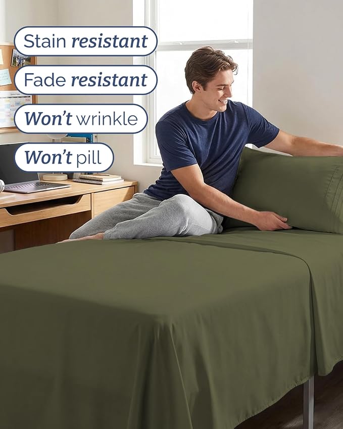 Twin XL 4 Piece Sheet Set - Comfy Breathable & Cooling - Ultra Soft Hotel Luxury Bedding Set w/ 8-16 Inch Deep Pockets - 1 Flat & 1 Fitted Sheet & 2 Pillowcases - Wrinkle Free & Easy Care - Sage Green