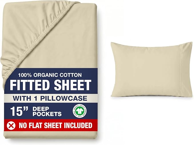 LANE LINEN Twin XL Fitted Sheet Set (No Flat Sheet) - 100% Organic Cotton Soft & Breathable Percale Weave Fitted Sheet Set for Added Comfort - 15'' Deep Pocket for Snug Fit - GOTS Certified - Linen