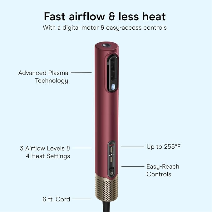 Conair DigitalAire Air Styling System | 4-in-1 Drying and Styling System with 4 Attachments to Detangle, Straighten, Volumize, Dry, Cherry Red, 997BGR