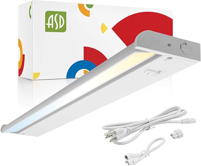 ASD Swivel LED Under Cabinet Lighting Plug in or Hardwired 24 Inch, Dimmable Under Cabinet Lights with High/Low/Off Switch, 3CCT 2700K-4000K, Linkable Under Counter Lights for Kitchen, White, ETL