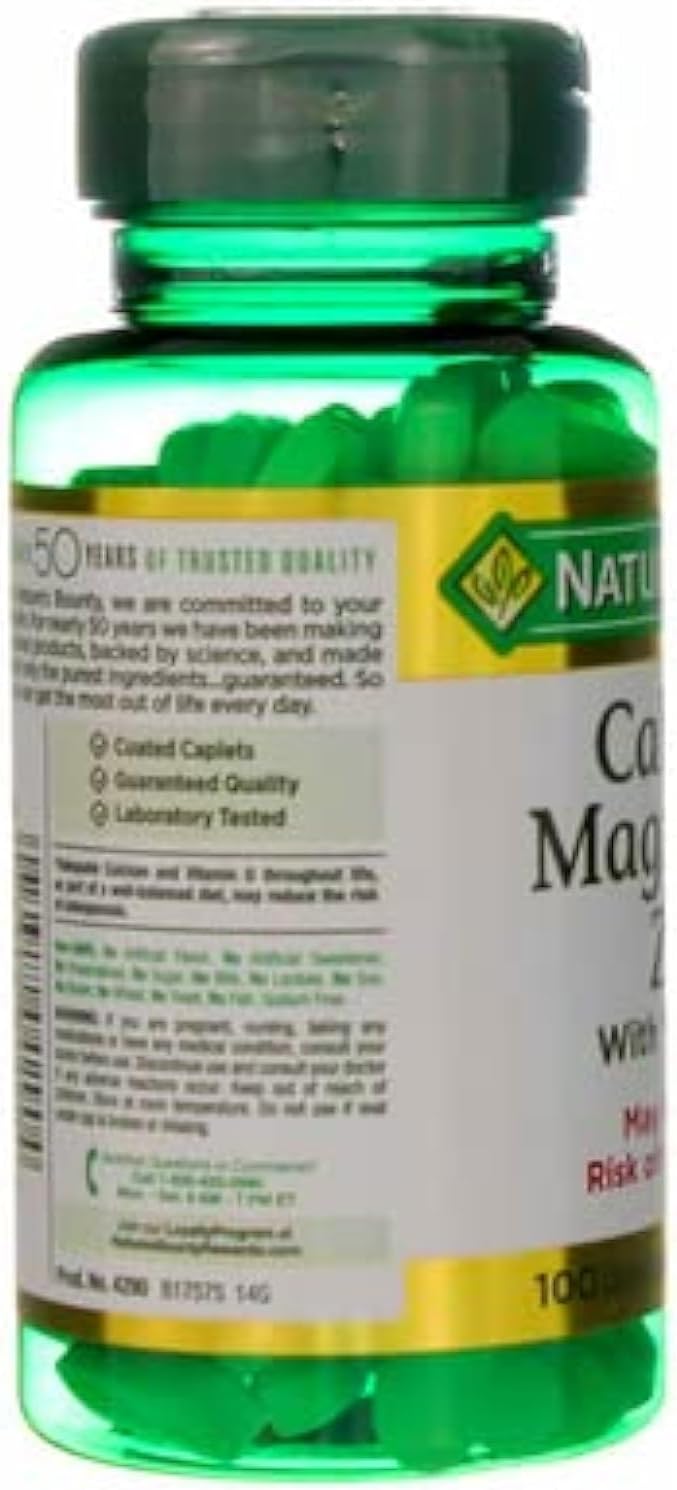 Nature's Bounty Calcium Magnesium & Zinc Caplets, Immune & Bone Health, Daily Supplement, 1000mg Calcium, 400mg Magnesium, 600 IU Vitamin D, Gluten Free, 100 Caplets (Pack of 3)