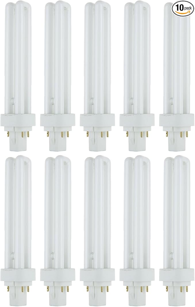 Sunlite PLD18/E/SP65K/10PK 6500K Daylight Fluorescent 18W PLD Double U-Shaped Twin Tube CFL Bulbs with 4-Pin G24Q-2 Base (10 Pack)