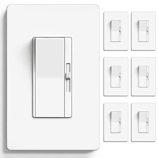 BESTTEN 6 Pack Super Slim Digital Dimmer Light Switch, Quiet Rocker, Max 300W LED, CFL, 600W Halogen, Single Pole or 3 Way Dimmable Switch, Screwless Wallplate Included, ETL Listed, White