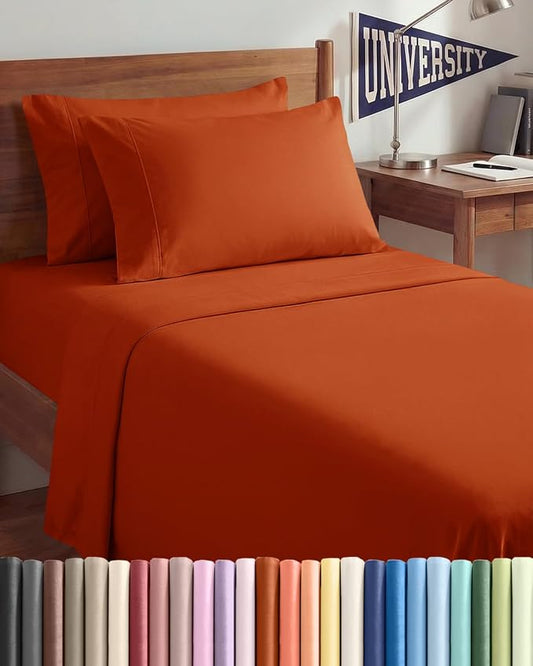 Twin XL 4 Piece Sheet Set - Comfy Breathable & Cooling - Ultra Soft Hotel Luxury Bedding Set w/ 8-16 Inch Deep Pockets - 1 Flat & 1 Fitted Sheet & 2 Pillowcases - Wrinkle Free & Easy Care - Terracotta