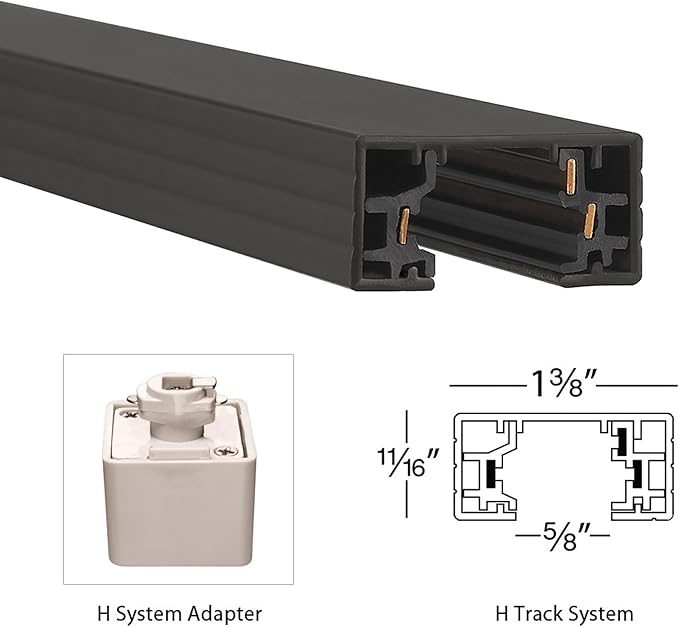 WAC Lighting H Track 8FT Single Circuit Field Cuttable 120V Track for H Style 3-Wire Track Fixtures with 2 Endcaps in Black