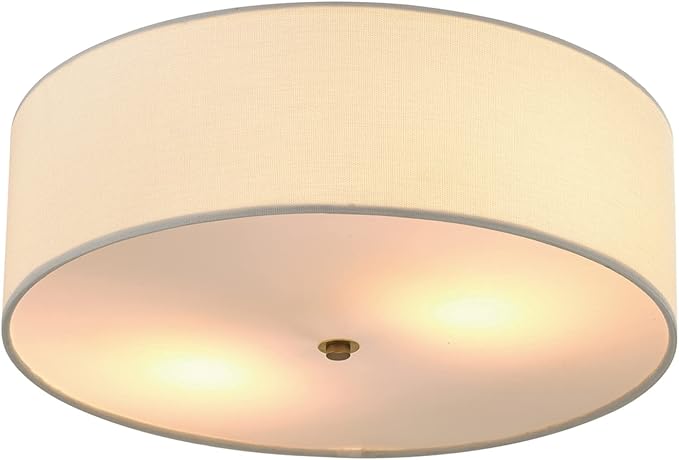 Globe Electric 2-Light Flush Mount Ceiling Light, Matte Brass Finish, White Linen Shade, E26 Base, Dimmable, Minimalist Home Lighting, 60998