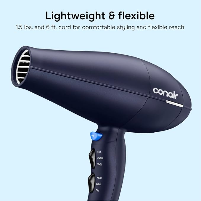 Conair Natural Texture Styling System Hair Dryer | Multi-Chamber Diffuser for Curly, Coily, and Wavy Hair, Dark Blue, 600XRL