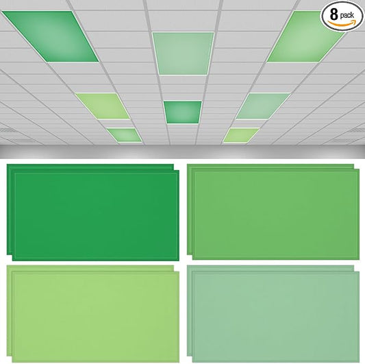 QOUBAI 8PCS Fluorescent Light Covers, 4x2 Feet Magnetic Light Cover Fluorescent Lights Shade Panel Positive Inspirational Ceiling Lights Filters for Office Classroom Home Drop Ceiling Green