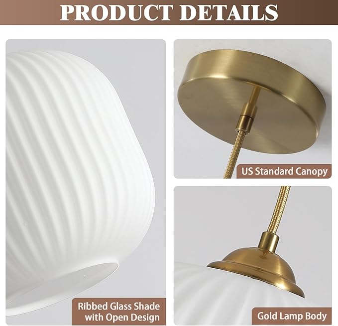KCO Lighting Modern Gold White Glass Pendant Light Contemporary Brass Metal Kitchen Island Dining Pendant Light Industrial Large Globe Pendant Lamp 1-Light Round Ball Hanging Lighting Fixture