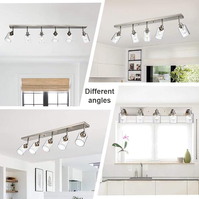 5 Light Indoor Vanity Lights with Clear Glass Shade,Black Bathroom Spotlight Fixture with Rotatable Light Head Metal Ceiling Light Fixture