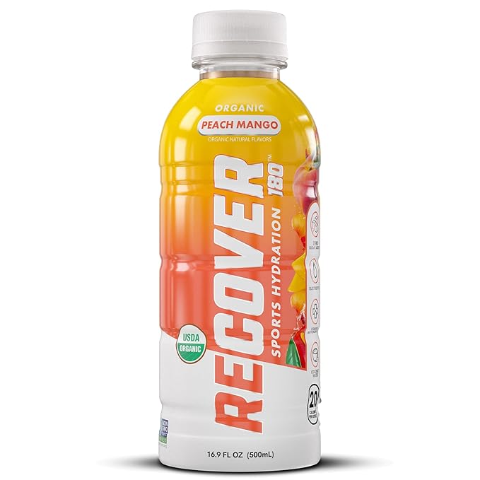 RECOVER 180 Organic Sports Hydration Drink, No Sugar Added, 20 Calorie Sports Beverage, Organic Flavors With Vitamins, Potassium-Packed Electrolytes (16.9 Fl Oz (Pack of 12), Variety Pack)