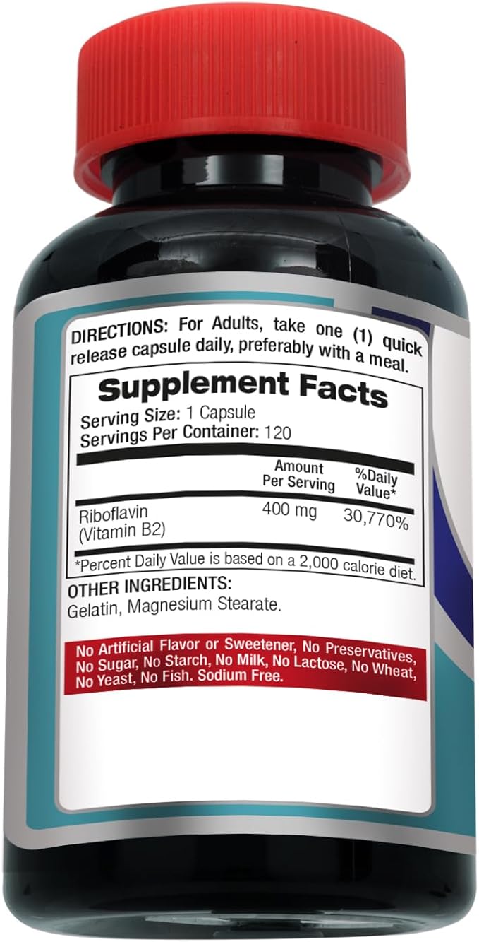 FITO MEDIC'S Lab | Vitamine b2 | 120 Gélules | 400 mg | riboflavine 400mg | Vitamine b2 400mg | b2 | riboflavine | Absorption ultra élevée.