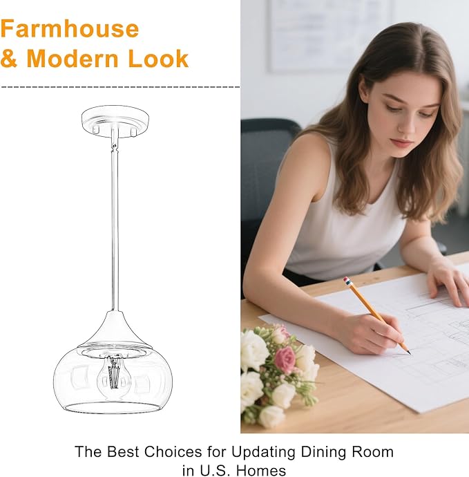 2 Pack Modern Pendant Lights Kitchen Island, Brushed Nickel Pendant Light Fixtures with 8.5" Clear Glass Shade, Industrial Hanging Pendant Lights Fixture for Kitchen Island Dining Room Entryway