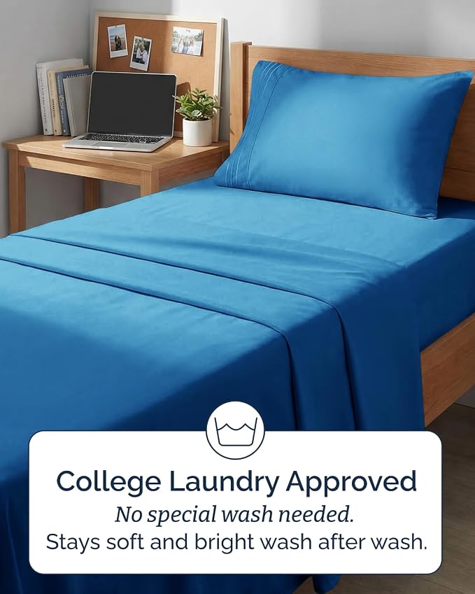Twin XL 4 Piece Sheet Set - Comfy Breathable & Cooling - Ultra Soft Hotel Luxury Bedding Set w/ 8-16 Inch Deep Pockets - 1 Flat & 1 Fitted Sheet & 2 Pillowcases - Wrinkle Free & Easy Care - Royal Blue