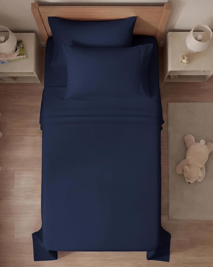 Twin 4 Piece Sheet Set - Comfy Breathable & Cooling - Ultra-Soft Hotel Luxury Bedding Set with 8-16 Inch Deep Pockets - 1 Flat & 1 Fitted Sheet & 2 Pillowcases - Wrinkle Free & Easy Care - Navy Blue