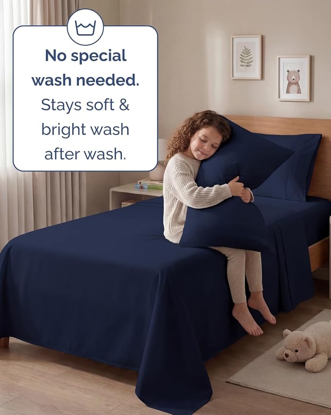 Twin 4 Piece Sheet Set - Comfy Breathable & Cooling - Ultra-Soft Hotel Luxury Bedding Set with 8-16 Inch Deep Pockets - 1 Flat & 1 Fitted Sheet & 2 Pillowcases - Wrinkle Free & Easy Care - Navy Blue