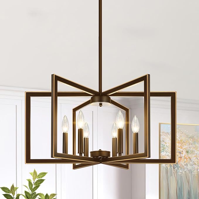 25"-61" Height Adjustable Modern Oil-Rubbed Bronze Chandelier for Dining Room, No Assembly Required Dining Room Light Fixture Over Table, Industrial Metal Pendant Lights Fixture for Kitchen Island