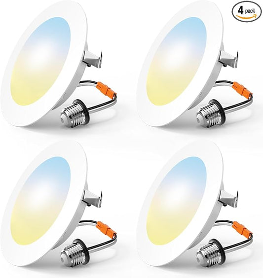 FREELICHT 4 Pack 4 Inch Retrofit LED Recessed Lighting, Selectable 2700K/3000K/4000K/5000K/6000K, Dimmable Flat LED Can Lights, 7W=60W, 700LM, IC & Damp Rated, ETL & FCC, White