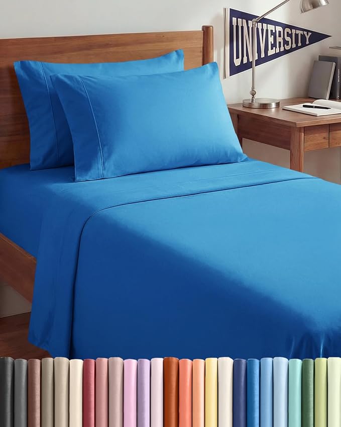 Twin XL 4 Piece Sheet Set - Comfy Breathable & Cooling - Ultra Soft Hotel Luxury Bedding Set w/ 8-16 Inch Deep Pockets - 1 Flat & 1 Fitted Sheet & 2 Pillowcases - Wrinkle Free & Easy Care - Royal Blue