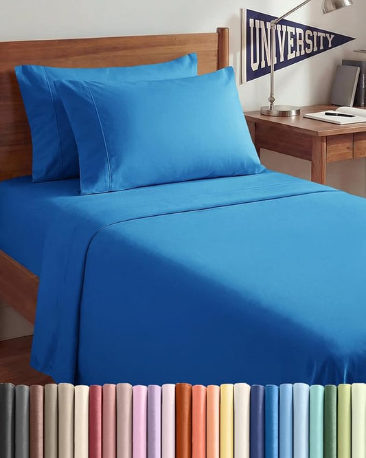 Twin XL 4 Piece Sheet Set - Comfy Breathable & Cooling - Ultra Soft Hotel Luxury Bedding Set w/ 8-16 Inch Deep Pockets - 1 Flat & 1 Fitted Sheet & 2 Pillowcases - Wrinkle Free & Easy Care - Royal Blue