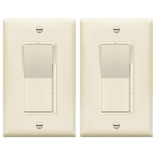 TOPGREENER Kalide Dimmer Light Switch, LED Dimmer Switch, Full Range Dimming, Single Pole/3-Way, 120VAC, 60Hz, 300W LED/CFL, Neutral Wire Not Required, Wall Plate Included, Light Almond, 2 Pack