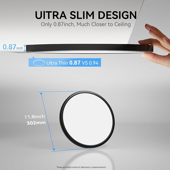 WKONCLDY 3200lm LED Flush Mount Ceiling Light, Super Slim 12 inch LED Ceiling Light, 5000K LED Ceiling Light for Bedroom, Living Room, Dining Room, Garage, Office, Warehouse (Black, Four Pack)