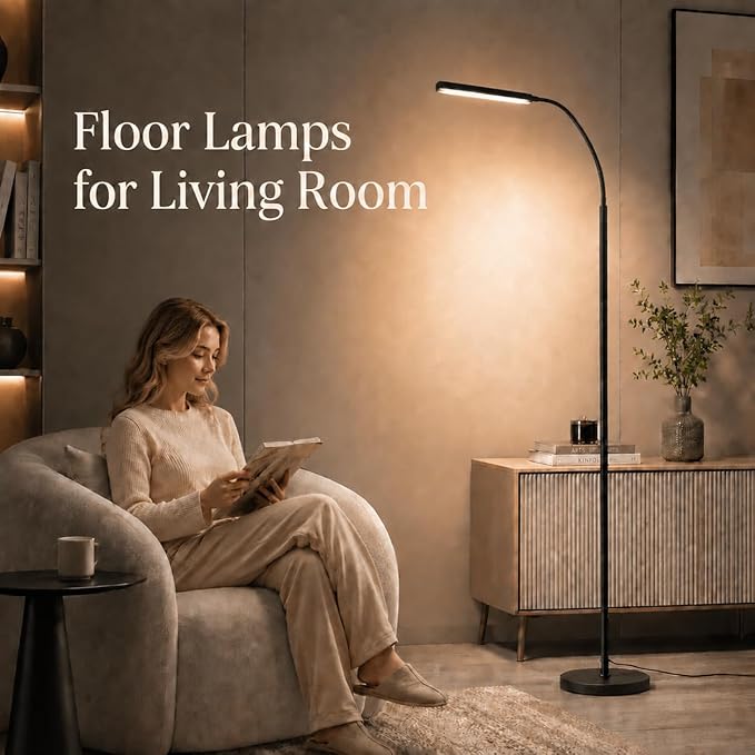 Wio-Mio Floor lamp, 15w/1000lm Bright LED Floor Lamp with Stepless Adjustable 3000K-6000K Colors and Dimmer, Remote and Touch Control, Adjustable Floor Lamp for Living Room