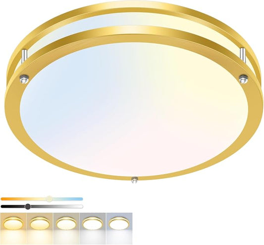 hepside 1 Pack Flush Mount Ceiling Light Fixture, Dimmable & 5Color Temperatures Ceiling Light Black, 13inch 24W 3000K 3500K 4000K 5000K 6500K Adjustable Ceiling Lamps for Bathroom Bedroom Hallway