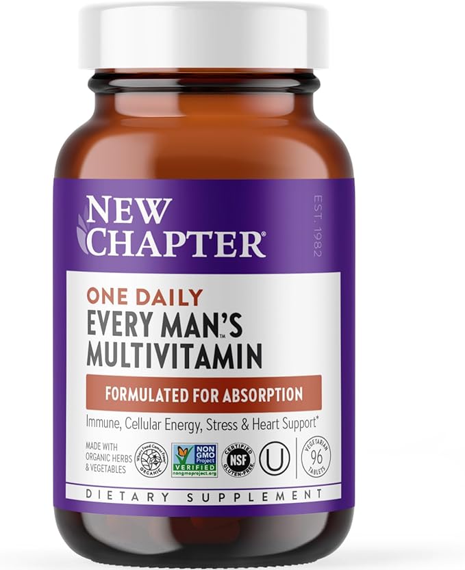 New Chapter Men’s Multivitamin, B6, Extra B12, D3, Vitamin C & Zinc, Immune, Heart, Cellular Energy, and Brain Health, Gentle on The Stomach, One Daily, Non-GMO, Gluten-Free, 18+, 96 Tablets