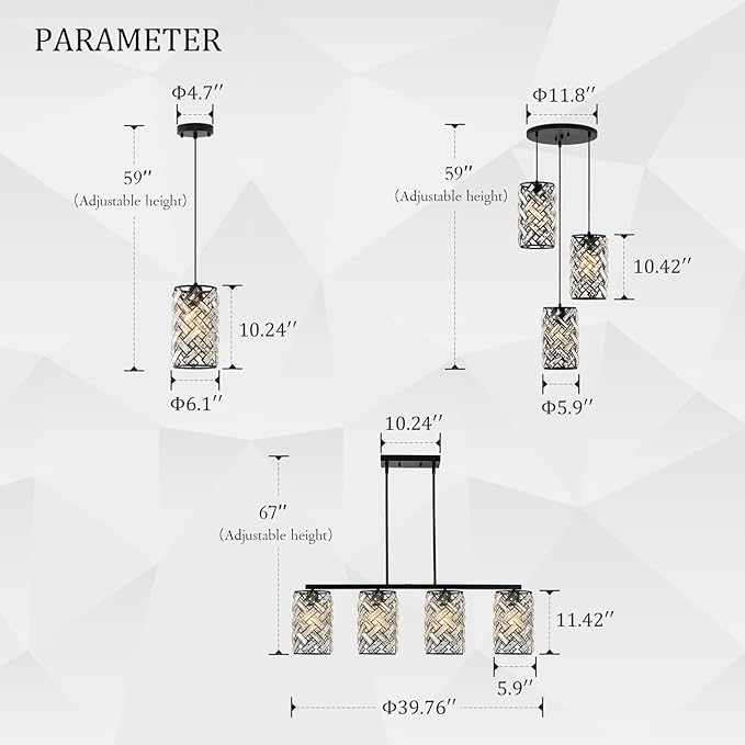 CATINER Modern Black Crystal Pendant Light Fixture - Mini Chandelier for Kitchen Island, Dining Room, Living Room, Hallway, Porch, Bedroom Lighting