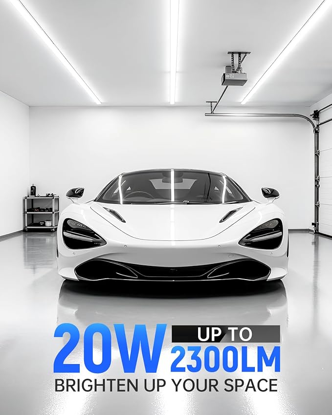 (4 Pack) 4FT T5 LED Shop Light,6500K,20W,2300LM(Super Bright White) Linkable LED Integrated Fixture,Garage Ceiling and Cabinet Light,Strip Light,Corded Electric with ON/Off Switch