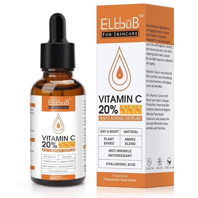 Sérum premium à 20 % de vitamine C pour le visage avec acide hyaluronique, rétinol et acides aminés – Stimule le collagène de la peau, hydrate et repulpe la peau, sérum anti-âge et anti-rides pour le visage