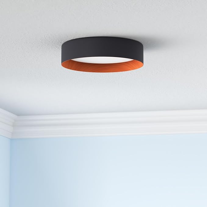 Bargeni Kitchen Flush Mount Ceiling Light, Black Wood Ceiling Light Fixture | 13" ETL-listed dimmable 18W LED ceiling light with 3000K warm white glow, ideal for kitchen, bedroom and hallway lighting
