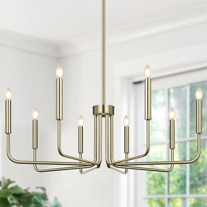 Lynnoland 8-Light Farmhouse Chandelier for Dining Room Lighting Fixtures Hanging, Brass Dining Light Fixtures Industrial Chandelier for Bedroom, Foyer, Hall, Kitchen, Living Room and Entryway