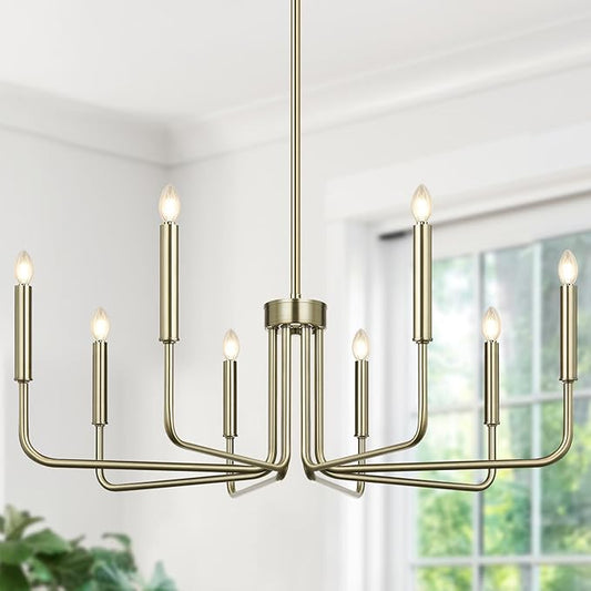 Lynnoland 8-Light Farmhouse Chandelier for Dining Room Lighting Fixtures Hanging, Brass Dining Light Fixtures Industrial Chandelier for Bedroom, Foyer, Hall, Kitchen, Living Room and Entryway