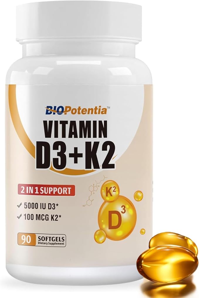 Complément de Vitamine D3 K2 (MK7) en Gélules, Vitamine D3 5000 UI & K2 100 µg avec Huile MCT, Soutien Immunitaire, Santé des Os & Dents, Sans Gluten, Non-OGM | 90 Gélules